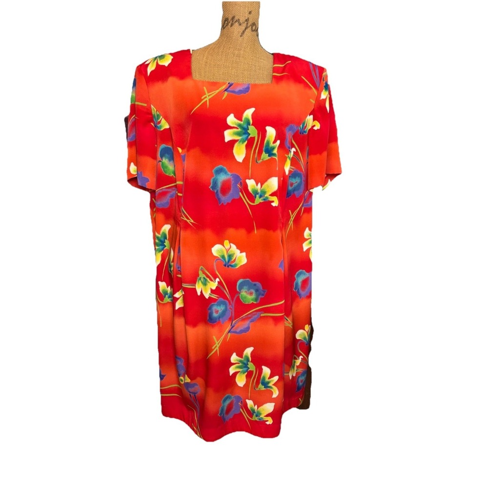 Positive Attitude Red Floral Short Sleeve Dress Women 22P